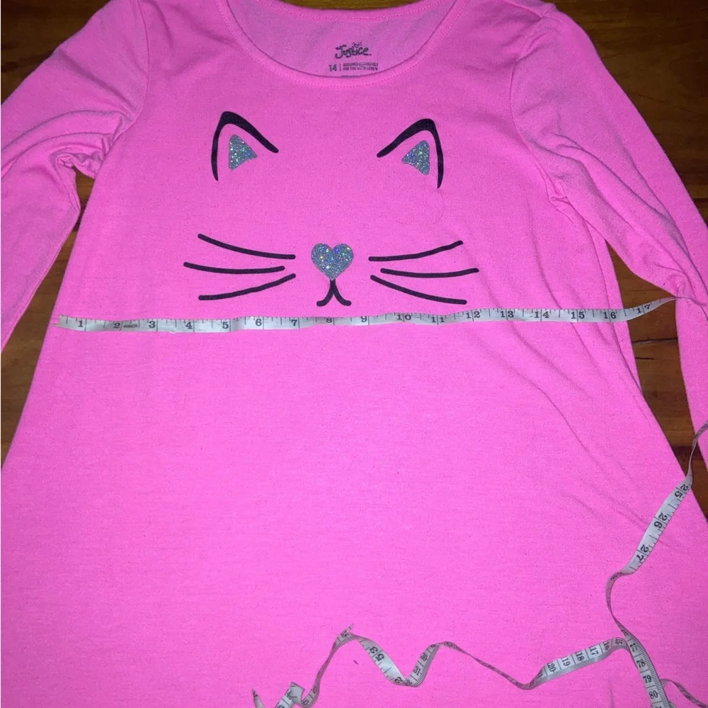 Justice Girls' Pink Cat Face Long Sleeve Top